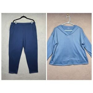 Cuddl Duds Pajama Set Womens‎ L Blue Hooded Cozy Soft Lounge Relaxed Stretch
